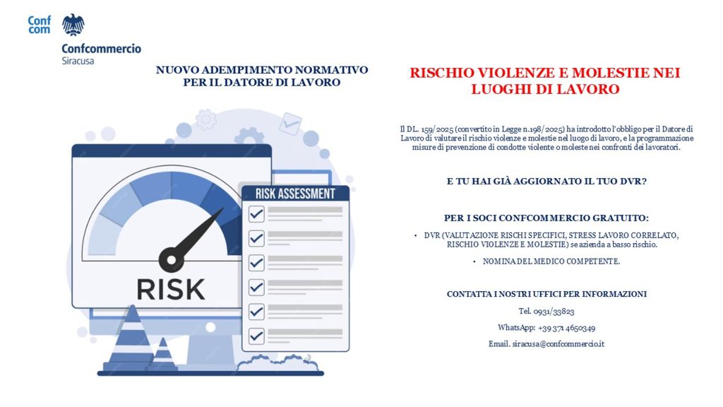 RISCHIO VIOLENZE E MOLESTIE NEI LUOGHI DI LAVORO: NUOVO ADEMPIMENTO NORMATIVO