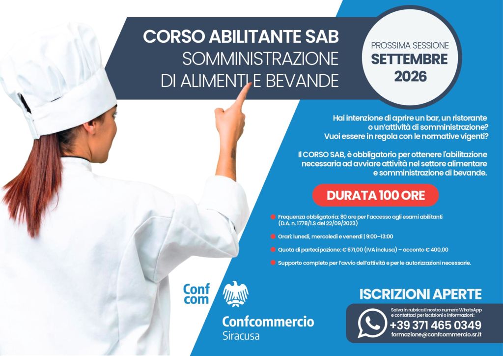 CORSO ABILITANTE PER LA SOMMINISTRAZIONE DI ALIMENTI E BEVANDE SAB