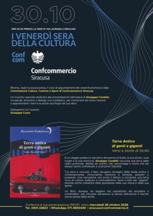 30 OTTOBRE ORE 20,00: I VENERDI` SERA DELLA CULTURA